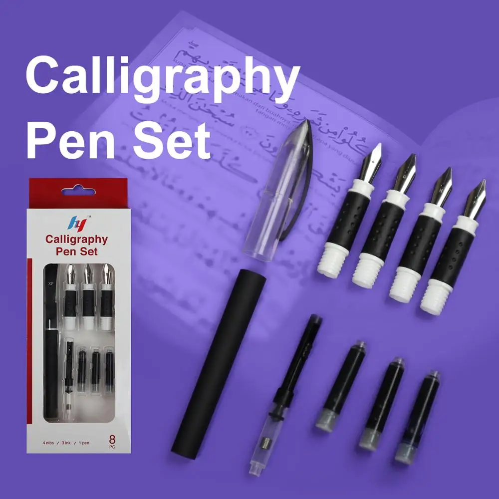 New 4 Nib Calligraphy Fountain Pen Extend Holder with 3Pcs Ink for Writing Pens Cartridge Gift Box Office Stationery Supplies 3pcs adultt english calligraphy copybook kids writing beginner handwriting english student art supplies reuse practice book