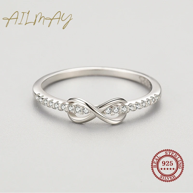 925 Sterling Silver Infinity Love Infinite CZ Rings Women Wedding Engagement Fine Female Jewelry