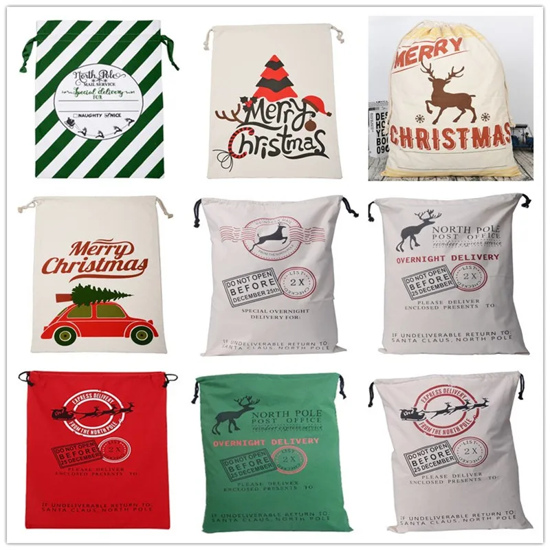 44 Styles Christmas Santa Sacks 1pc Drawstring Canvas Santa Sack Xmas Canvas Bag Hot Sale Big Santa - 32903161203