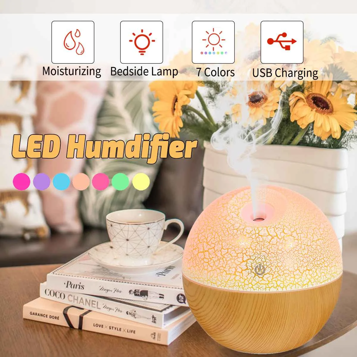 

130ml Remote Control Aromatherapy Essential Oil Aroma Diffuser 3D Glass+Wood Grain Air Humidifier Diffuser 7Color LED Light Lamp