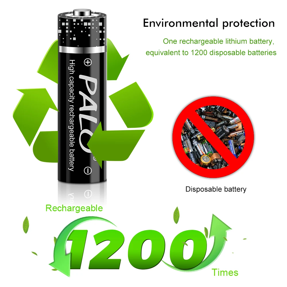 PALO 1.5V AA Battery Rechargeable 2800mWh 1.5V AA Li-ion lithium Battery aa batteries for Remote Control flashlight with Charger