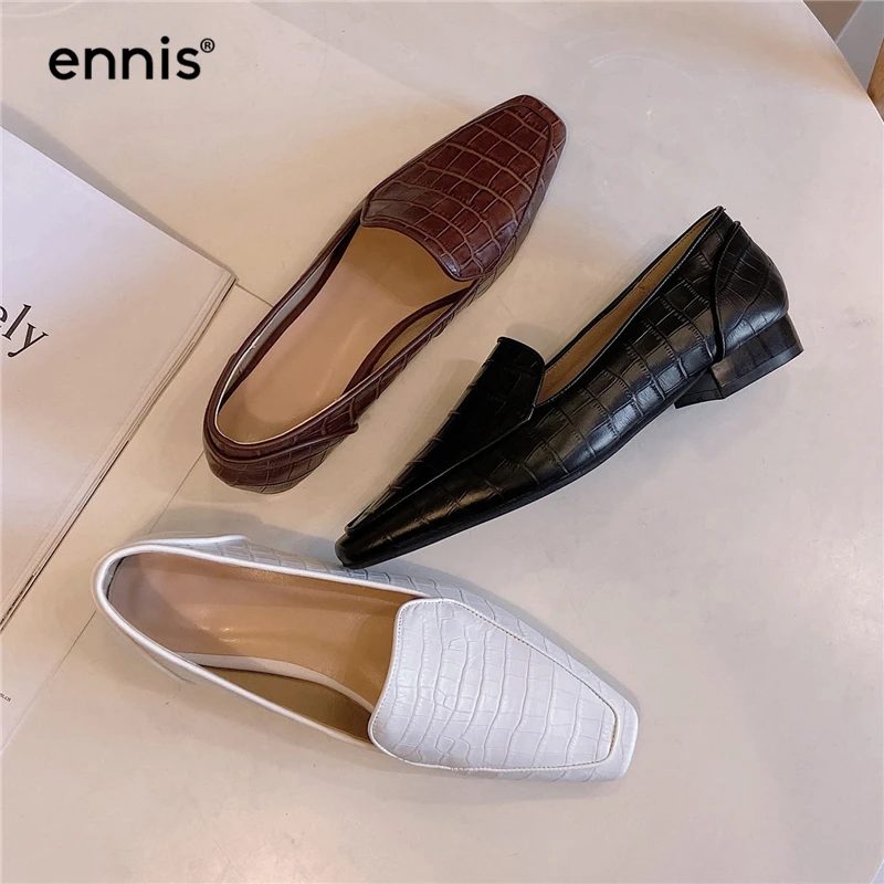 

ENNIS 2020 Retro Boat Shoes Flats Women's loafers genuine leather Flats Pattern Slip On Casual Shoes Black Brown Designer C0051