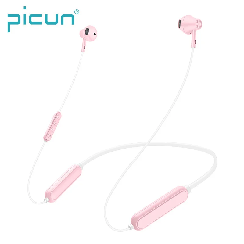 rose New Picun X3 Wireless Bluetooth Earphone V5.0 IPX6 Waterproof Sweatproof Sports Headset Magnetic Design Neckband Stereo Earbuds - Цвет: rose