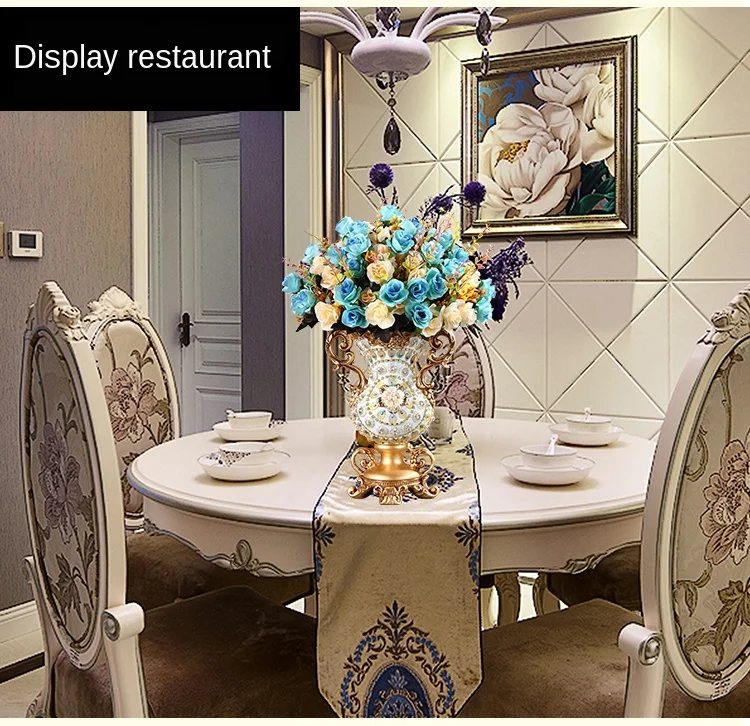 Luxury European Resin Vase Stereoscopic Dried Fowers Arrangement Wobble Plate Living Room Entrance Ornaments Home Decorations