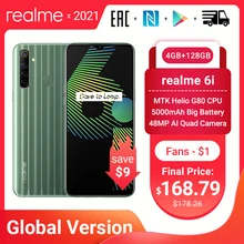 Realme 6i 6 ich глобальная Версия Мобильный телефон 4 Гб RAM 128 ГБ ROM EU Stecker MTK Helio G80 5000 мАч Tautropfen display 6,5