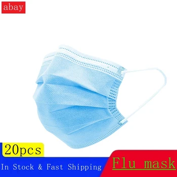 

Abay 20Pcs Disposable Face Masks Meltblown Filter 3-Ply Non Woven Elastic Mouth Soft Flu Hygiene Face Breathing Mask Fast Ship