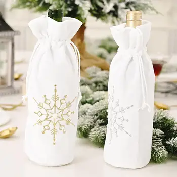 オンライン Snowflake Beads Design Drawstring Gift Bag Wine Bottle Cover Party Dinner Decor Holiday Christmas Decorations For Home