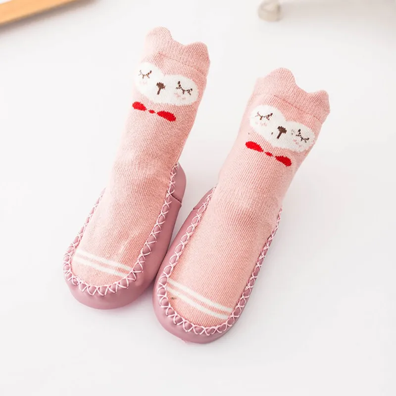 Детские Нескользящие носки-тапочки с кожаной подошвой для новорожденных теплые хлопковые детские носки-петухи, От 0 до 2 лет, зима-весна-осень, детские носки с рисунками