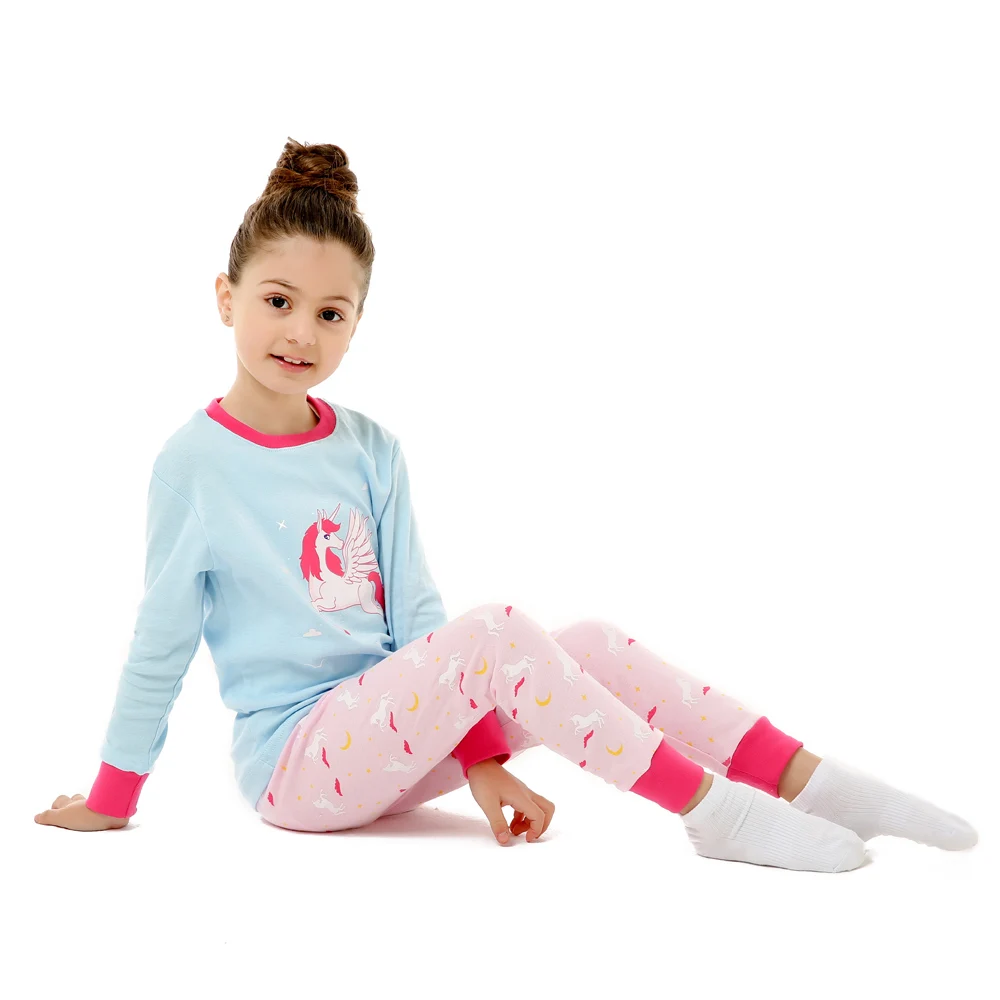 Новые модные пижамные комплекты из 100 хлопка для маленьких девочек, детские пижамы с изображением радуги, единорога, животных, пижамные комплекты для мальчиков