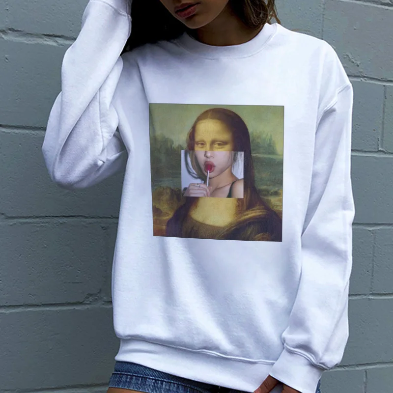 Женская толстовка с принтом Mona Lisa Оригинальная Повседневная Свободная Толстовка