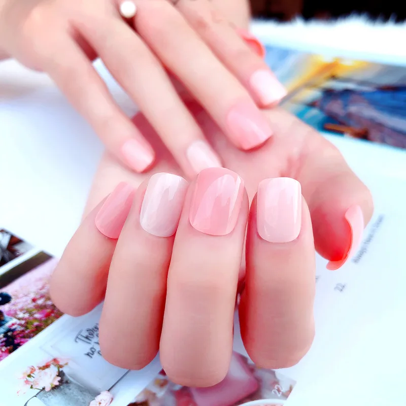 New 24pieces Pure Pink Color French 3D Acrylic Classical Plastic Art Long Fake false Sticker Nail Tips Free Glue Gel | Красота и