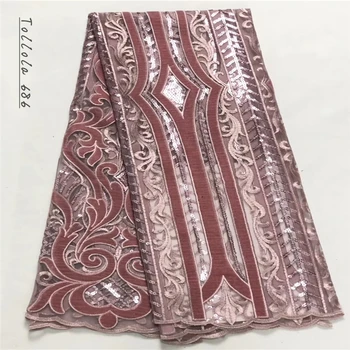 

Wedding Lace African French Lace Fabric High Quality, 3D Sequins Lace Fabric In Onion, Heavy Beaded Lace Fabric