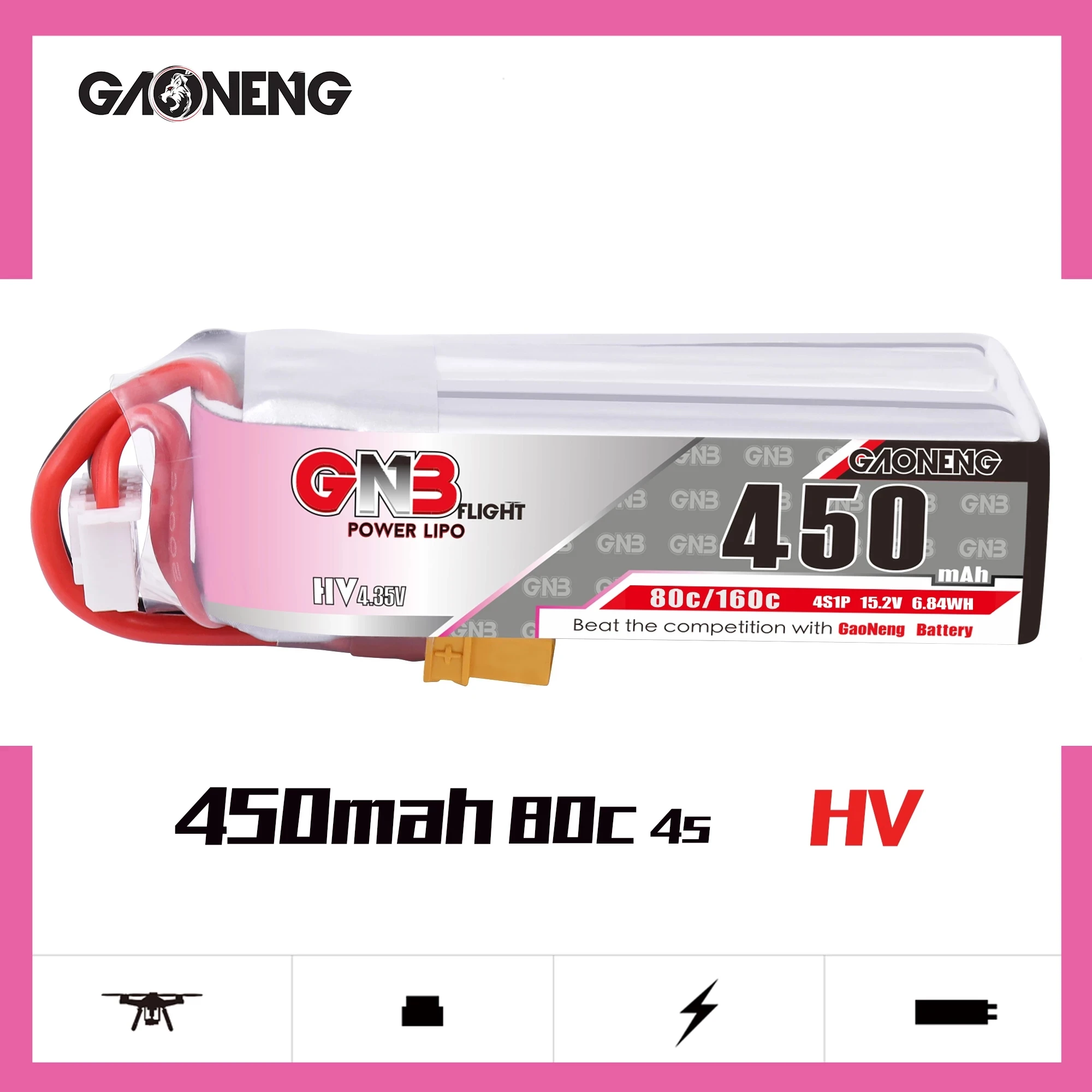 Gaoneng GNB 450MAH 4S 80C HV 15 2 V XT30 Plug внутренний БПЛА с высоким напряжением воздушной модели
