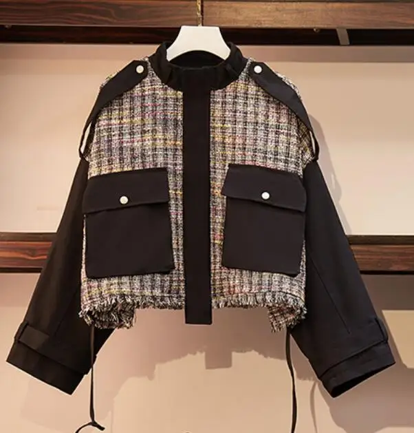 4XL Женская жира сестра! Сладкий карманная строчка Свободная кофта с длинными рукавами короткая заметка - Цвет: Черный