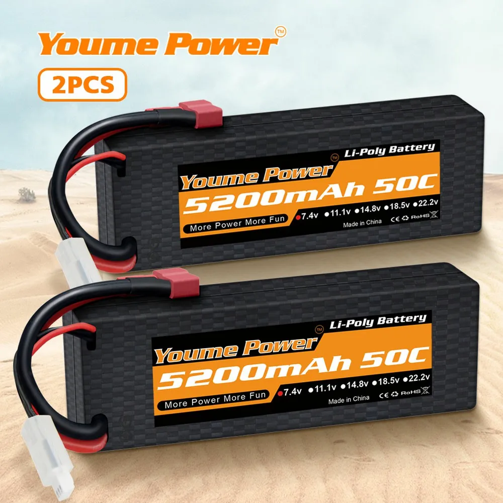 2 шт. Youme 2S Lipo Аккумулятор 7 4 В 5200 мАч 50C Deans T XT60 EC3 Жесткий Чехол для