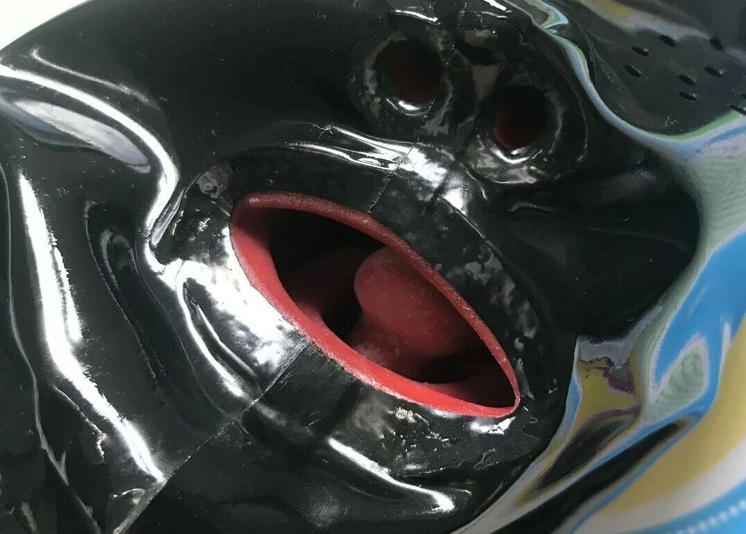 Latex Hood with Teeth Gag Nasal Tubes Back Zip Fetish Mask