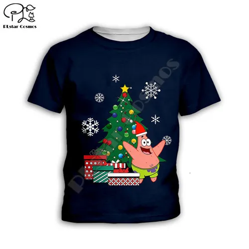 Детские толстовки с объемным рисунком толстовка с изображением Санта-Клауса и губки Боба для мальчиков и девочек kawaii/шорты/штаны/футболка со звездой Патрика