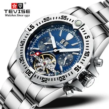 Tevise мужские часы автоматические механические часы модные АВТО Хронограф дат наручные часы Tourbillon синие мужские часы T839B
