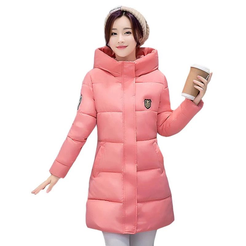 Высококачественное повседневное женское пальто, Женское зимнее длинное пальто с капюшоном, теплая плотная женская зимняя куртка, однотонная женская пуховая парка - Цвет: Pink