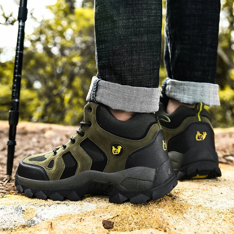 Large Size Outdoor Ankle Boots Men Snow Boots Fashion Lace Up Casual Sneakers Leather Winter Cowboy Footwear Hiking Shoes Spring