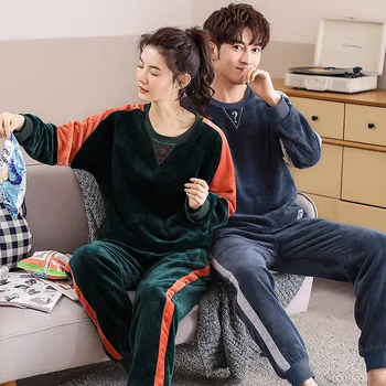 

Plus size 3XL men pajamas Winter Flannel Pajama Set Coral fleece Thick casual couple Homewear warm sleepwear male pijama mujer