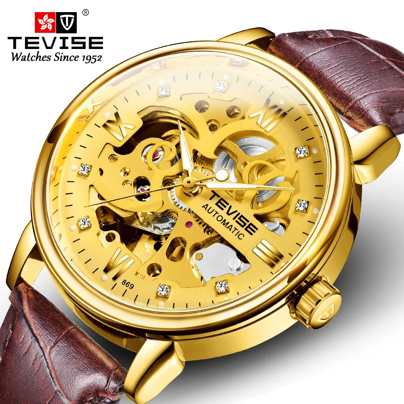

Men Automatic Watch Mechnical Luxury Top Brand 3Bar Waterproof Leather Band Hollow Reloj Hombre Luminous Man Wristwatch