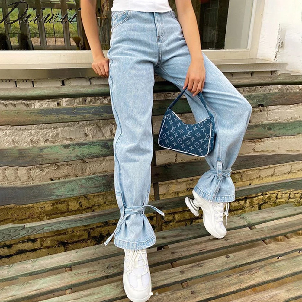 

DiiWii Hot Style Ladies Pants High Waists Slimming Lacing Feet Casual Denim Pants