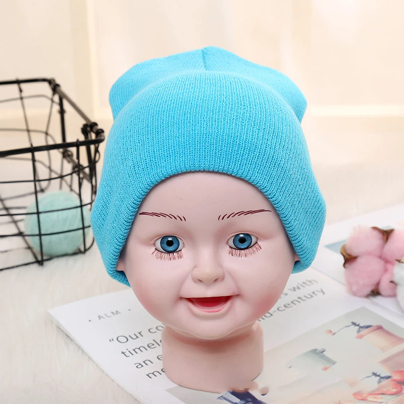 Solid Beanies Hat for Kids Baby Girls Boys Autumn Winter Caps Warm Soft Candy Knitted Bonnet Hats Skullies Toddler Children Cap 3