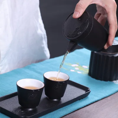  Ceramic Tea Set Double Insulation Stoneware Hand Grip Pot Teacups Tray Tea Can Set Bag Portable Bag