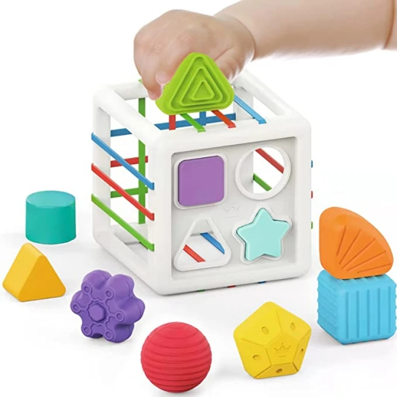 Juguetes Montessori para niños de 1 año, juguete clasificador de bebé, cubo  colorido y 10 formas multisensoriales, juguetes de aprendizaje para niñas