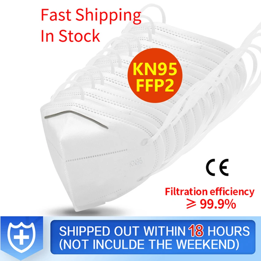 

50Pcs KN95 Valve Mask 5 Layer Flu Anti Fog N95 Protective Masks ffp2 Respirator PM2.5 Safety Same As KF94