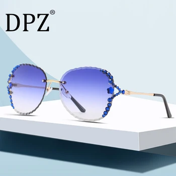 

2020 New luxury trendy woman diamond sunglasses high quality personality frameless trimmed sunglasses UV400 Oculos De Sol