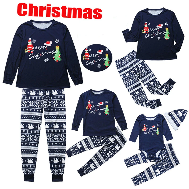 

Christmas Family Matching Pajamas Set Dad Mum Kids Baby Sleepwear Long Sleeve Printed Xmas PJs Cotton Outfits Clothes