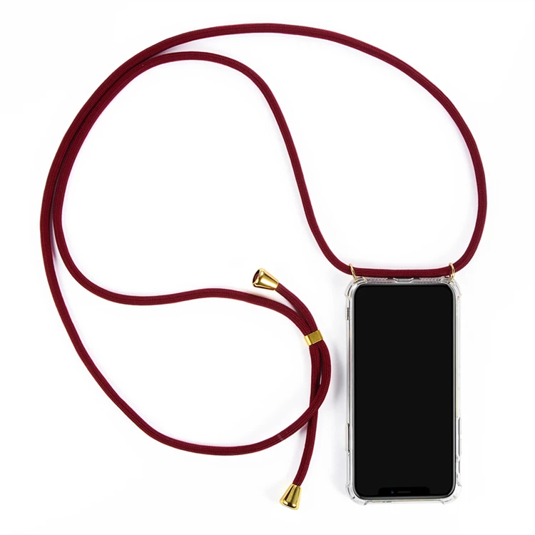 Gold Red Ремешок шнур цепь лента ожерелье ремешок чехол для телефона для iPhone 11 7 8 Plus 11Pro X XR XS Max мягкая прозрачная задняя крышка оболочка для переноски - Цвет: Gold Red