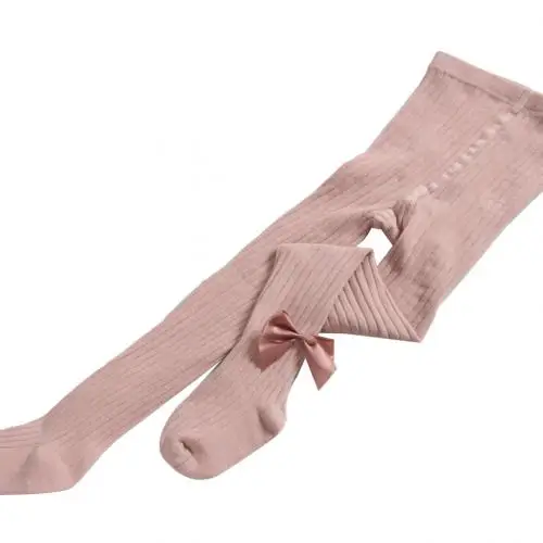 Модные детские одноцветные колготки для девочек колготки с бантом чулочно-носочные изделия, чулки обтягивающие штаны для малышей Детские колготки - Цвет: Dusty Pink