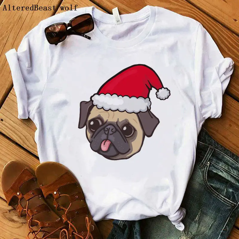 Рождественская Футболка с принтом Merry Pugmas женская футболка теплые пожелания