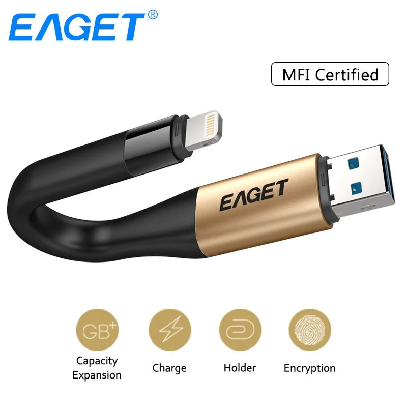 EAGET I90 2 в 1 OTG USB флэш-накопитель 64 Гб Lightning USB 3,0 палка MFI Сертифицированный флеш-накопитель 128 ГБ флэш-накопитель для iPhone