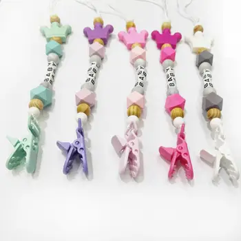 

Baby Comfort Beaded Pacifier Chain Silicone Crown Shape Colorful Alligator Clip Appease Anti-chain