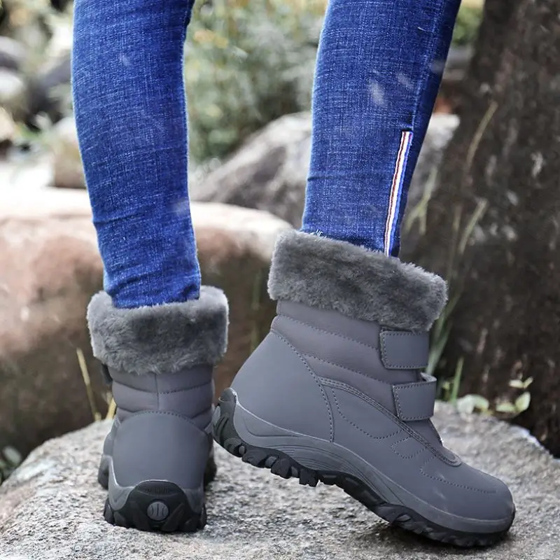 Теплые зимние женские ботинки; водонепроницаемые ботильоны; однотонная обувь на меху на плоской подошве; женская уличная обувь; Размеры 35-42