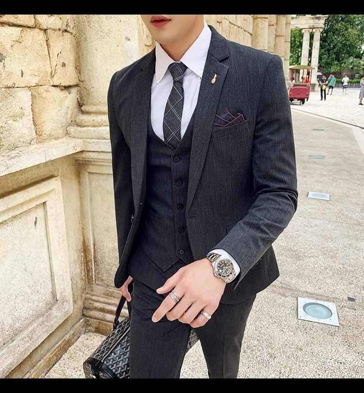 Пик дизайн твид slim fit костюм комплект одежды из 3 предметов для мужчин Нарядные Костюмы для свадьбы мужской костюм для выпускного вечера, slim fit Набор بدله رجال terno