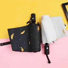 

Umbrella Gold Feather Three-fold Umbrella Lovers Style Vinyl Automatic Folding Umbrella Sunny And Rain Dual-use Windbreak Sun