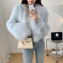 

Autumn Winter New Arrival Double-sided Knitted Woven Fur Coat White Purple Long Sleeves V Neck Real Fur Women Short Overcoats
