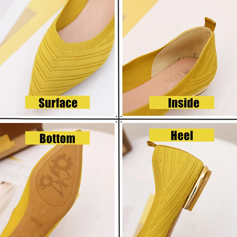 New Pointed Peas Shoes Women Flat Shoes Knit Moccasin Mixed Color Ballet Woman Soft Single Shoes Breathable Mujer Zapatos De 40