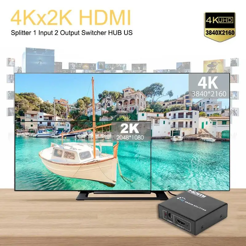 HDMI сплиттер 1x2 высококачественный удобный портативный тонкий HDMI конвертер 1 в 2 Переключатель 4K HDMI Переключатель Селектор