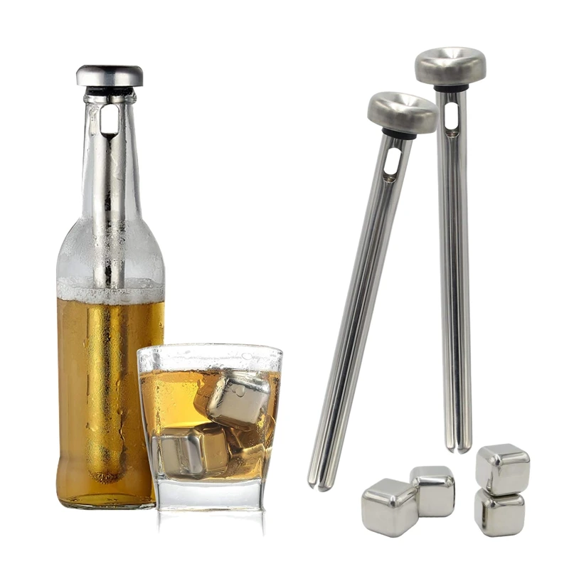 

Beer Chiller Stick and Stainless Steel Ice block for Beer Wine Water Beverage Cooling, 2 Sticks and 4 Ice Cube