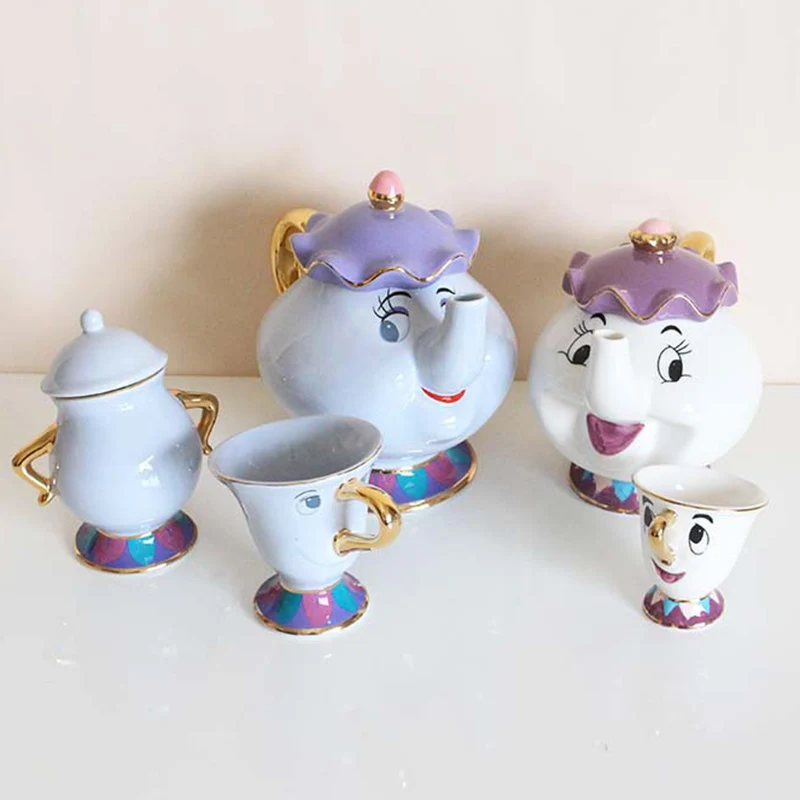 Белый/синий стиль мультфильм Красавица и Чудовище кружка и чайник Миссис Поттс чип чайный горшочек, чашка один набор прекрасный Рождественский подарок для друга