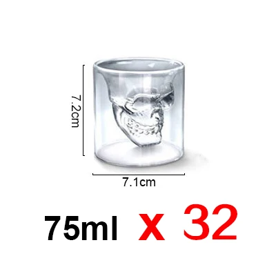 75ml32 Набор прозрачных стеклянных чашек с черепом для виски, вина, водки, бара, пива, вина, 3 размера - Цвет: 75ml32