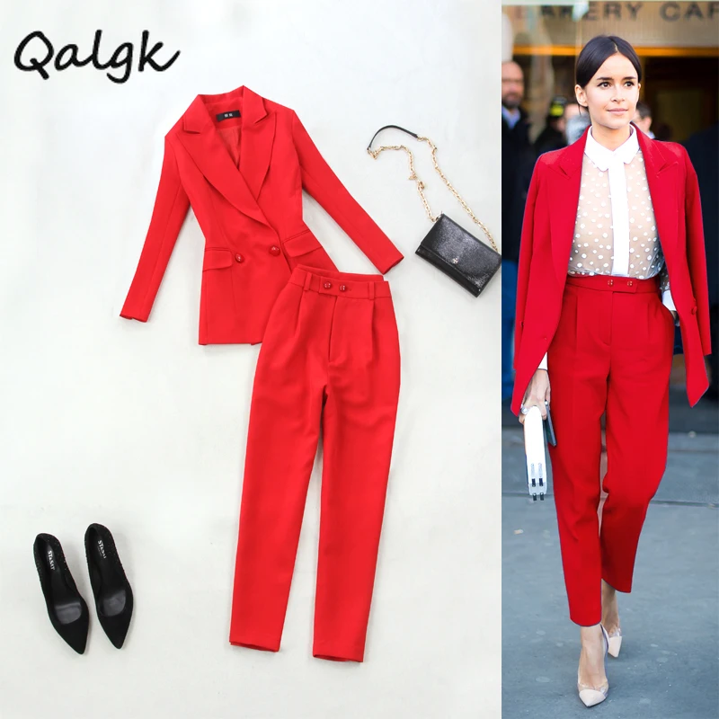 Women's jacket suit female autumn and winter new red suit high waist pants feet two sets of temperament women's clothes