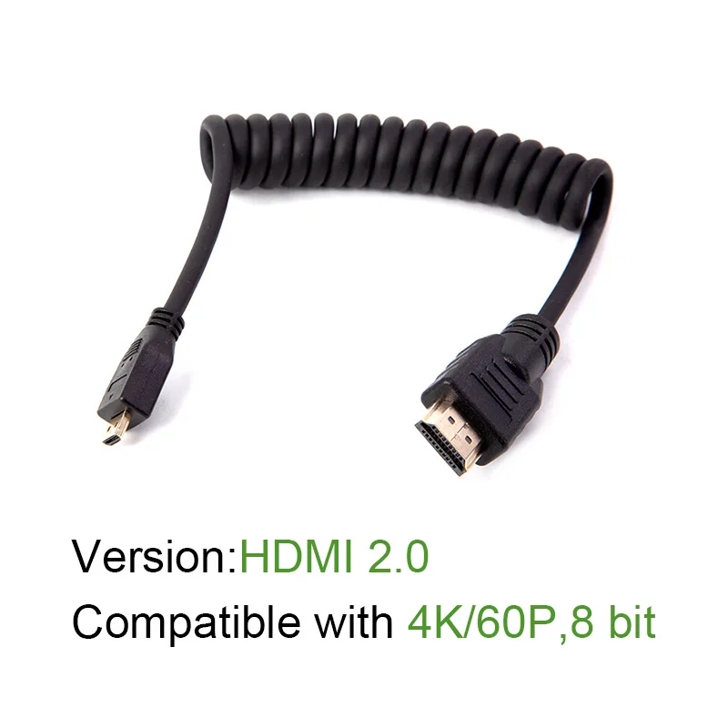 Lanparte Высокоскоростной микро-Стандартный HDMI 2,0 спиральный кабель для 4K 60P для SONY A7R4 A7M3 A9 DSLR камеры аксессуары для Atomos