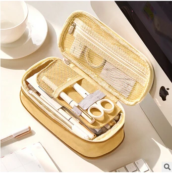 

1 Pcs Double-layer Large Capacity Pencil Case Canvas Stationary Pencil Box Pouch for Girls School Pen Storage Case Supplies